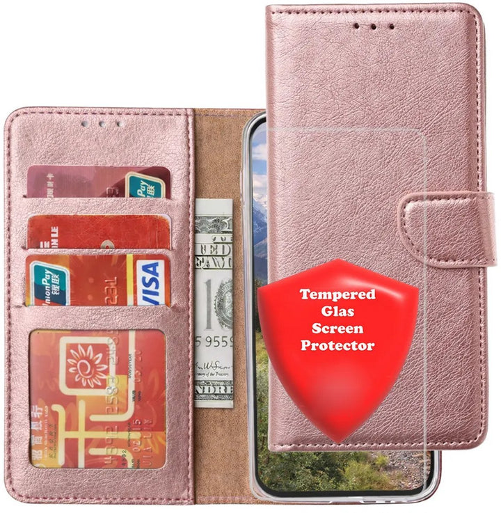 Samsung Galaxy A37 - Roségoud - Portemonnee hoesje + 2X Tempered Glas Screenprotector-Ilumina Benelux