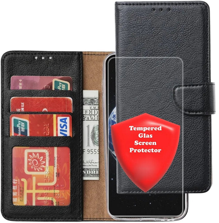 Samsung Galaxy A37 - Zwart - Portemonnee hoesje + 2X Tempered Glas Screenprotector-Ilumina Benelux