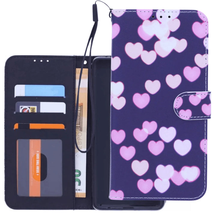 iPhone 12 Hoesjes – Bookcase Portemonnee Hoes – Magneetsluiting – Hearts Print – Roze-Ilumina Benelux