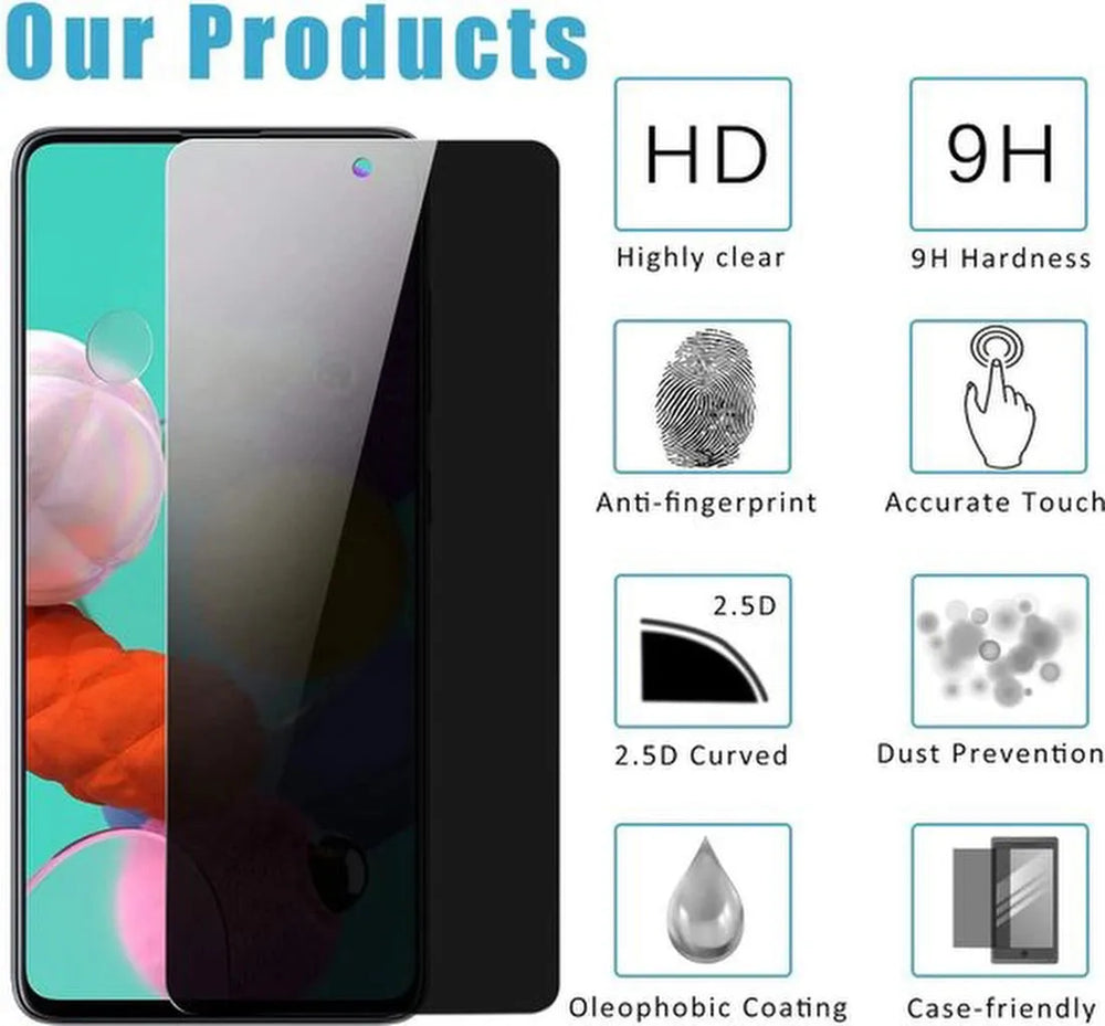 Samsung Galaxy A51 – Privacy Screenprotector Screenprotector Gehard 9H – 2-Pack-Ilumina Benelux