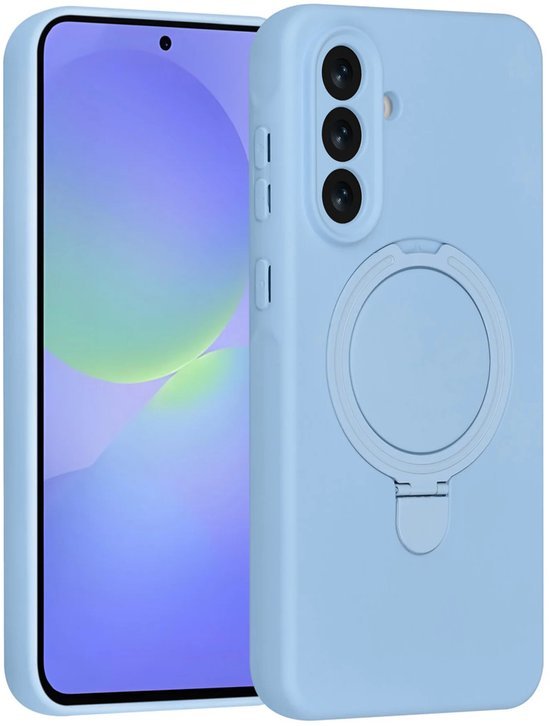 Samsung Galaxy A55 Hoesjes Schokbestendige Siliconen Backcover met Ringstandaard - Baby Blue-Ilumina Benelux