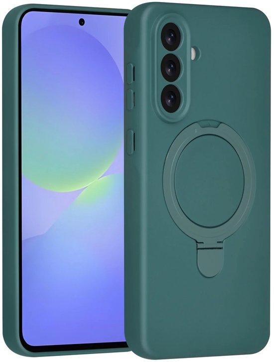 Samsung Galaxy A55 Hoesjes Schokbestendige Siliconen Backcover met Ringstandaard - DonkerGroen-Ilumina Benelux