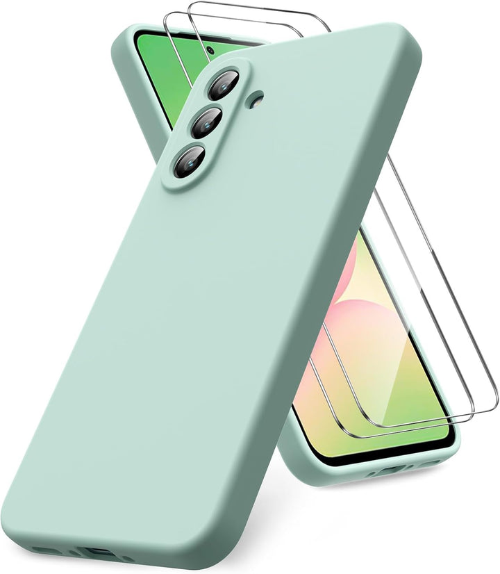Samsung Galaxy A56 Hoesje Silicone - Liquid case met 2 Screenprotectors - Mint Groen-Ilumina Benelux