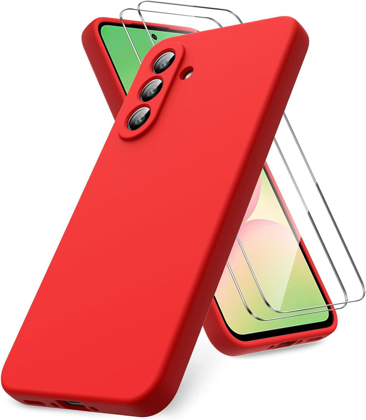 Samsung Galaxy A56 Hoesje Silicone - Liquid case met 2 Screenprotectors - Rood-Ilumina Benelux