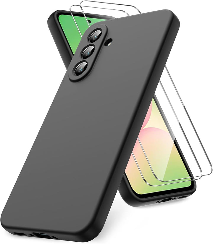 Samsung Galaxy A56 Hoesje Silicone - Liquid case met 2 Screenprotectors - Zwart-Ilumina Benelux