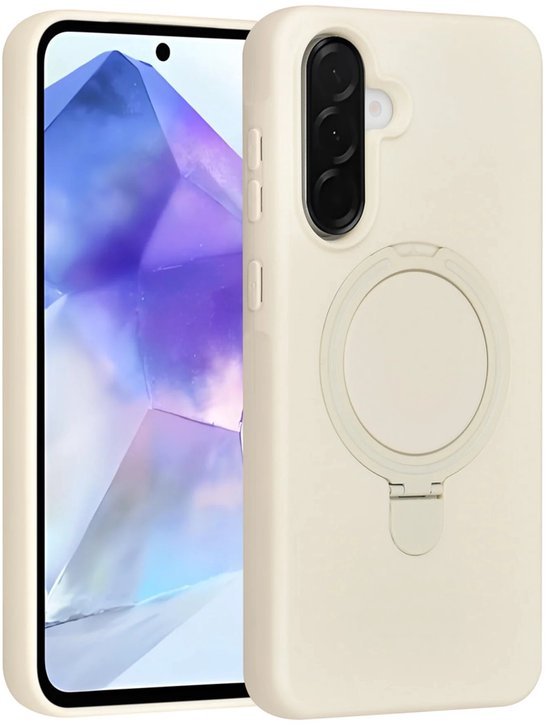 Samsung Galaxy A56 Hoesjes Schokbestendige Siliconen Backcover met Ringstandaard - Antique White-Ilumina Benelux