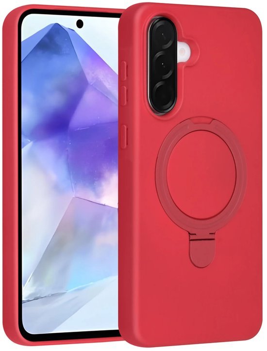 Samsung Galaxy A56 Hoesjes Schokbestendige Siliconen Backcover met Ringstandaard - Cherry Red-Ilumina Benelux