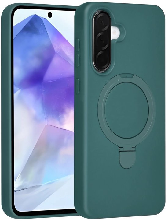 Samsung Galaxy A56 Hoesjes Schokbestendige Siliconen Backcover met Ringstandaard - DonkerGroen-Ilumina Benelux