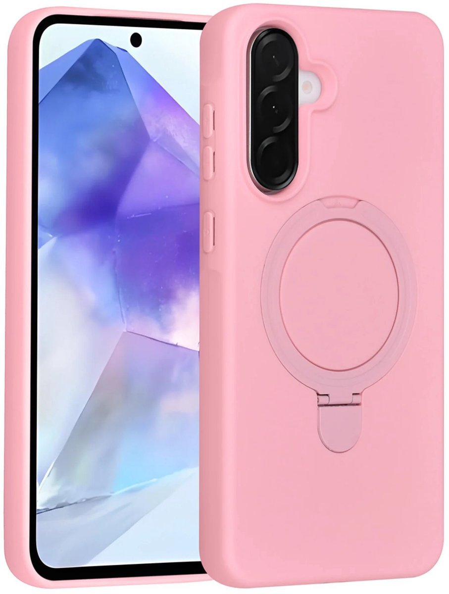Samsung Galaxy A56 Hoesjes Schokbestendige Siliconen Backcover met Ringstandaard - Sakura Pink-Ilumina Benelux
