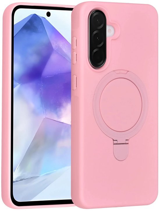 Samsung Galaxy A56 Hoesjes Schokbestendige Siliconen Backcover met Ringstandaard - Sakura Pink-Ilumina Benelux