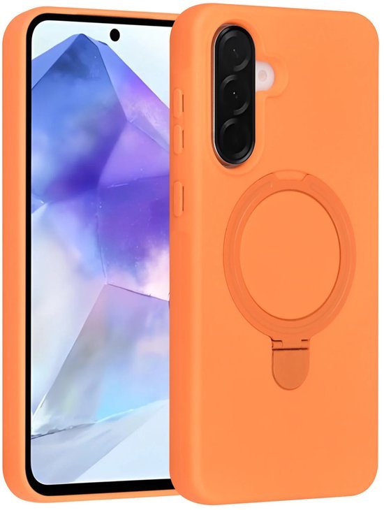 Samsung Galaxy A56 Hoesjes Schokbestendige Siliconen Backcover met Ringstandaard - Tangerine Orange-Ilumina Benelux