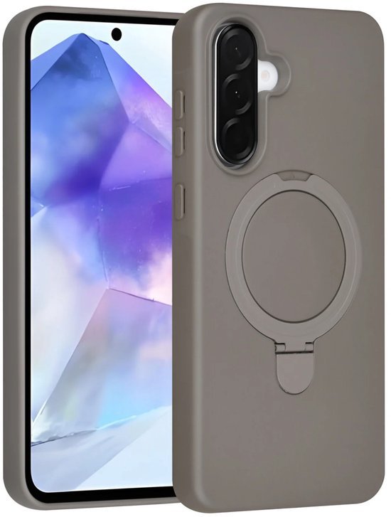 Samsung Galaxy A56 Hoesjes Schokbestendige Siliconen Backcover met Ringstandaard - Titanium Grey-Ilumina Benelux