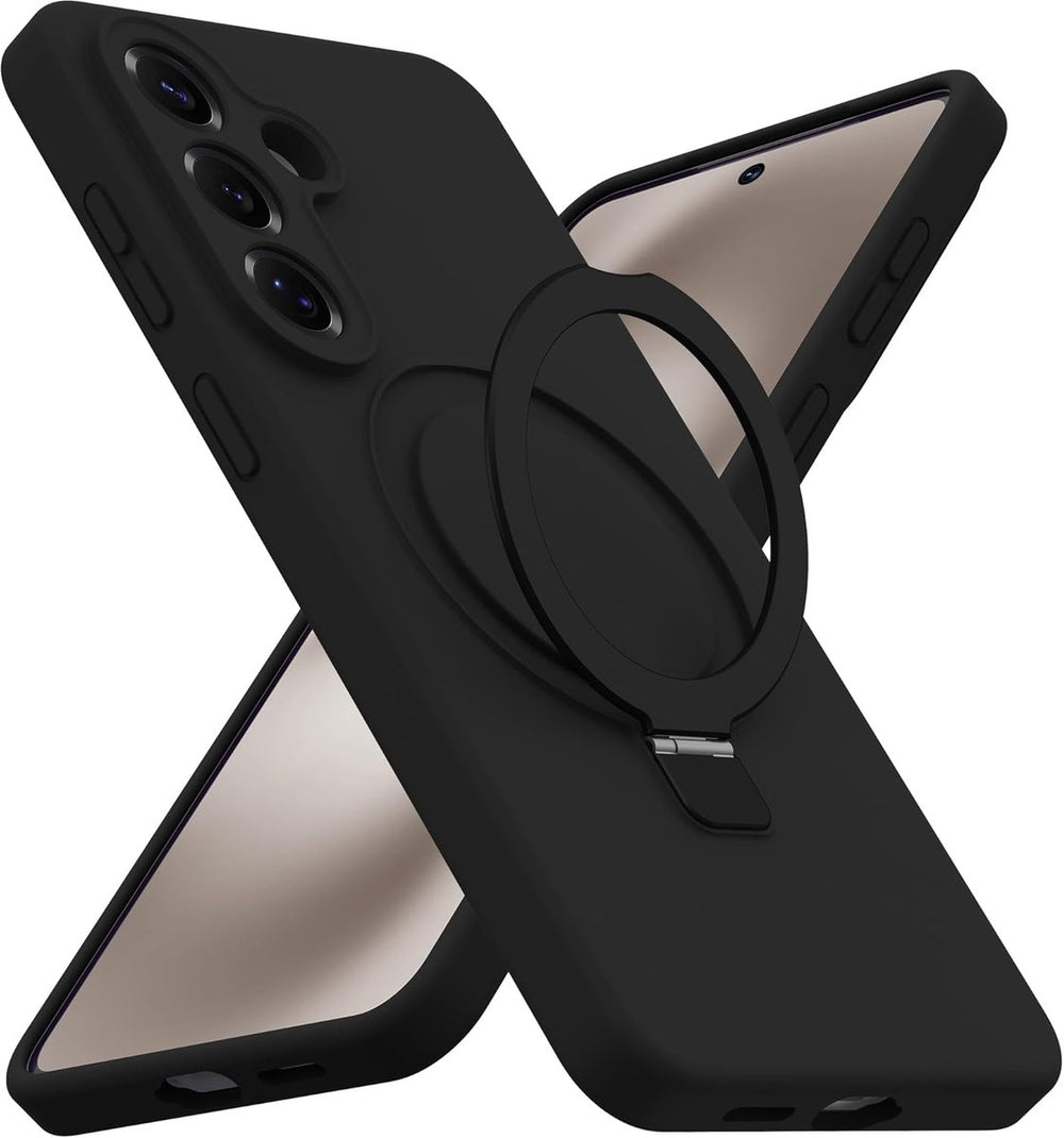Samsung Galaxy A56 Hoesjes Schokbestendige Siliconen Backcover met Ringstandaard - Zwart-Ilumina Benelux