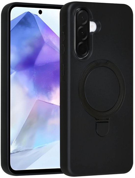 Samsung Galaxy A56 Hoesjes Schokbestendige Siliconen Backcover met Ringstandaard - Zwart-Ilumina Benelux