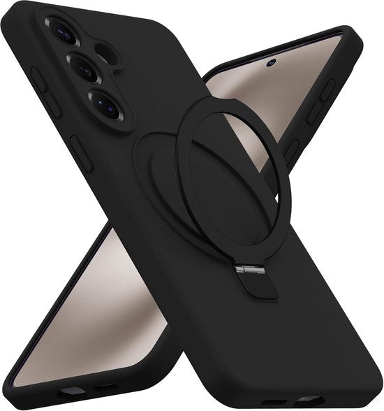 Samsung Galaxy A56 Hoesjes Schokbestendige Siliconen Backcover met Ringstandaard - Zwart-Ilumina Benelux