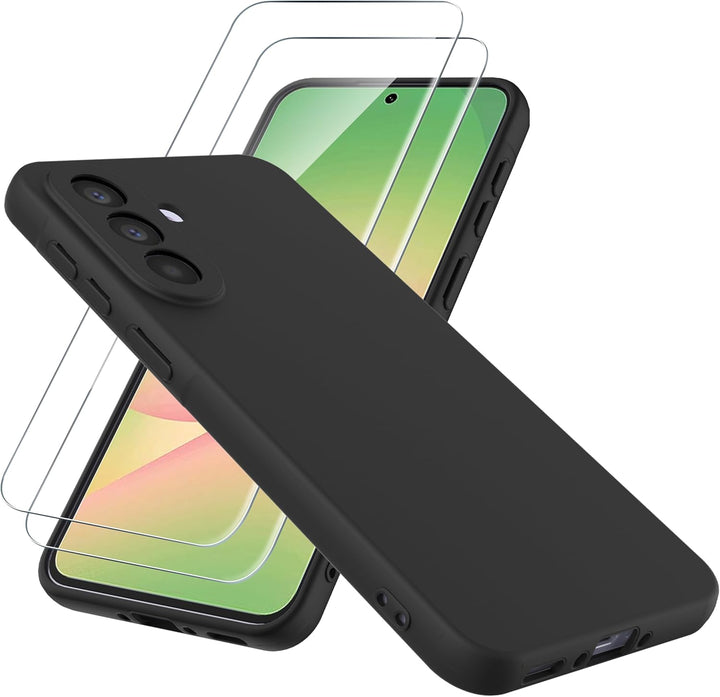 Samsung Galaxy A57 Hoesjes - Siliconen Backcover - Soft Touch - Zwart - Met 2x Screenprotectors-Ilumina Benelux