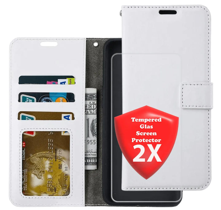 Motorola Moto G71 5G Hoesjes – Portemonnee Hoes – Pasjeshouder – Magneetsluiting – Wit + 2x Screenprotector-Ilumina Benelux
