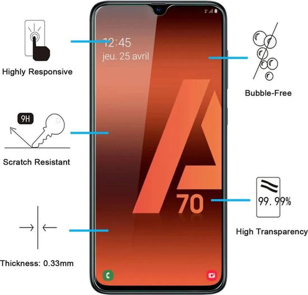 Samsung Galaxy A70/A70S Screenprotector Gehard 9H – Anti-kras – Tempered Glas – 1-Pack-Ilumina Benelux