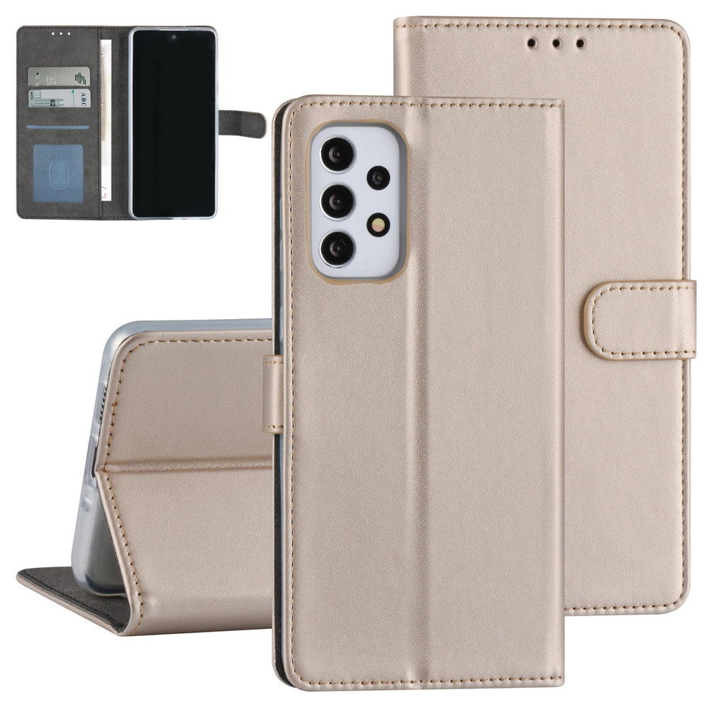 Samsung Galaxy A73 5G Book Case hoesje - Pasjeshouder voor 3 pasjes - Magneetsluiting - Goud-Hoesjes-Ilumina Benelux