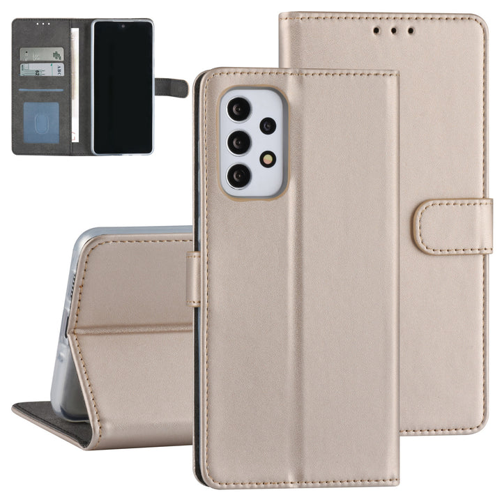 Samsung Galaxy A73 5G Book Case hoesje - Pasjeshouder voor 3 pasjes - Magneetsluiting - Goud-Hoesjes-Ilumina Benelux
