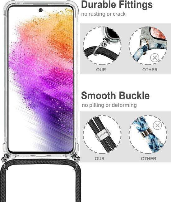 Samsung Galaxy A73 5G Hoesjes – Transparante Backcover met Koord – Valbescherming – Anti-Kras-Ilumina Benelux