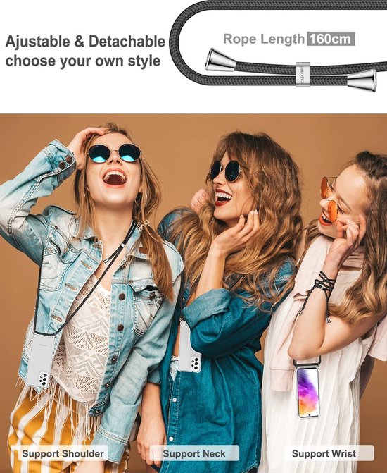 Samsung Galaxy A73 5G Hoesjes – Transparante Backcover met Koord – Valbescherming – Anti-Kras-Ilumina Benelux