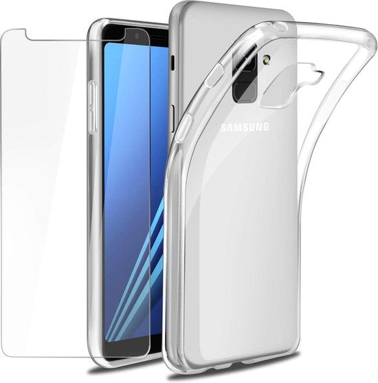 Samsung Galaxy A8 2018 Hoesjes – Transparante TPU Siliconen Backcover – 2x Gehard Glas Screenprotector-Ilumina Benelux
