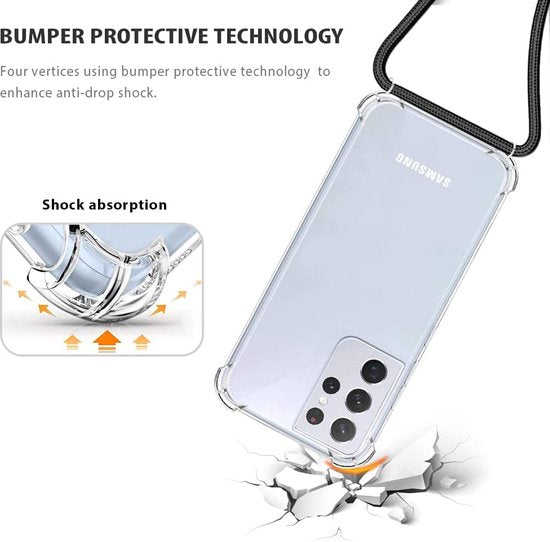 Samsung Galaxy S21 Ultra Hoesjes – Transparante Backcover met Koord – Schokbestendig – Handig Draagkoord-Ilumina Benelux