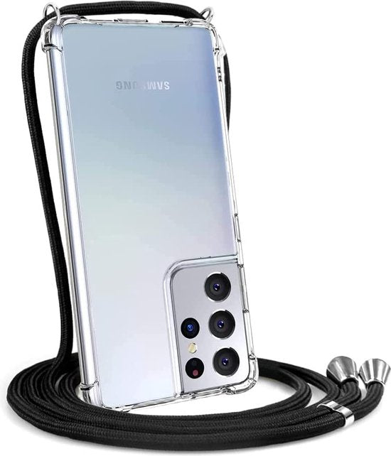 Samsung Galaxy S21 Ultra Hoesjes – Transparante Backcover met Koord – Schokbestendig – Handig Draagkoord-Ilumina Benelux
