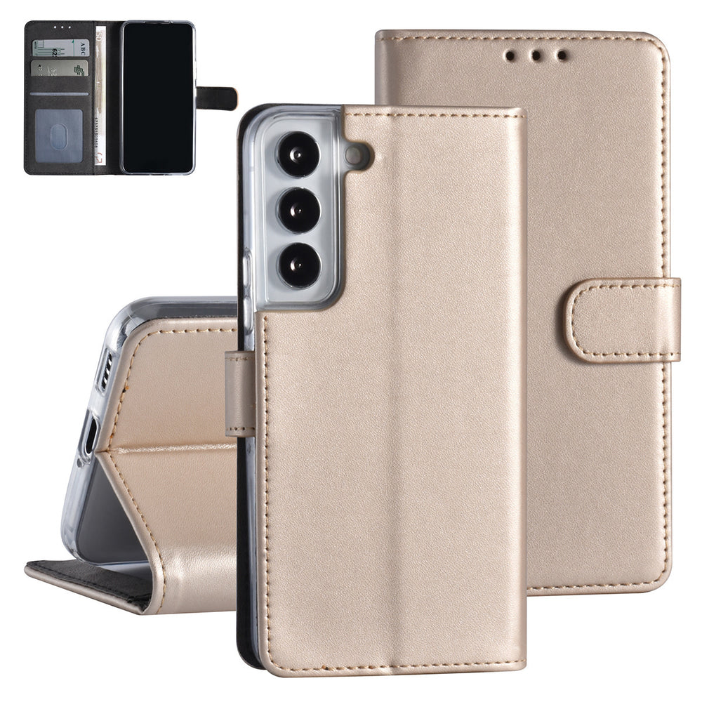 Samsung Galaxy S22 Booktype hoesje - Pasjeshouder - Magneetsluiting - Goud-Hoesjes-Ilumina Benelux