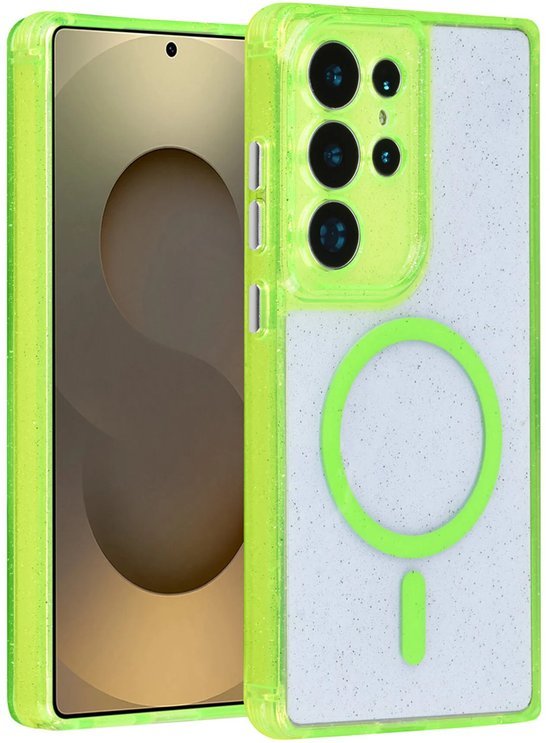 Samsung Galaxy S24 Ultra Hoesjes - Magsafe - Glitter Design - Groen-Ilumina Benelux
