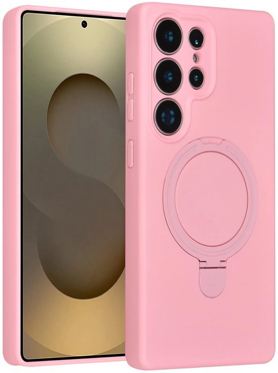 Samsung Galaxy S24 Ultra Hoesjes Schokbestendige Siliconen Backcover met Ringstandaard - Sakura Pink-Ilumina Benelux