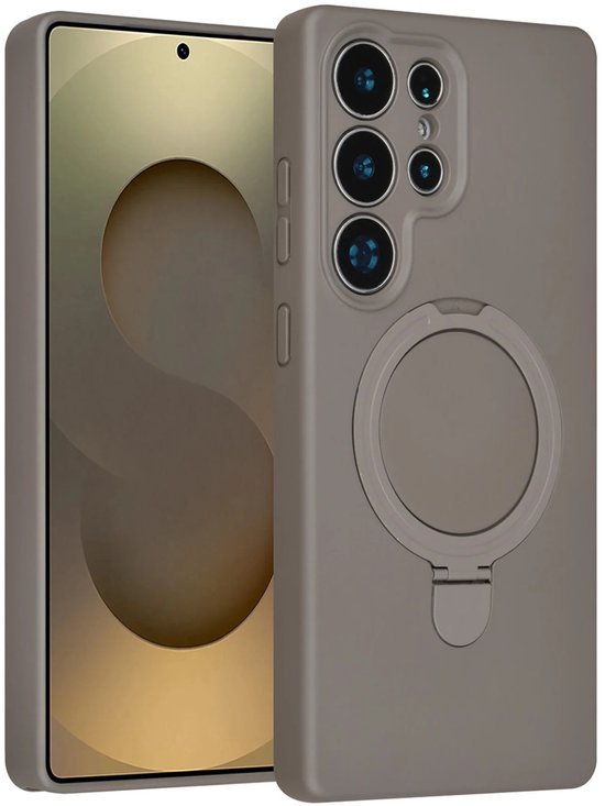 Samsung Galaxy S24 Ultra Hoesjes Schokbestendige Siliconen Backcover met Ringstandaard - Titanium Grey-Ilumina Benelux