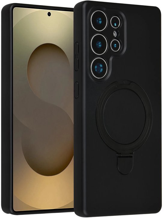 Samsung Galaxy S24 Ultra Hoesjes Schokbestendige Siliconen Backcover met Ringstandaard - Zwart-Ilumina Benelux