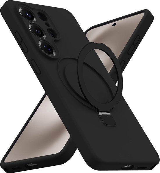 Samsung Galaxy S24 Ultra Hoesjes Schokbestendige Siliconen Backcover met Ringstandaard - Zwart-Ilumina Benelux
