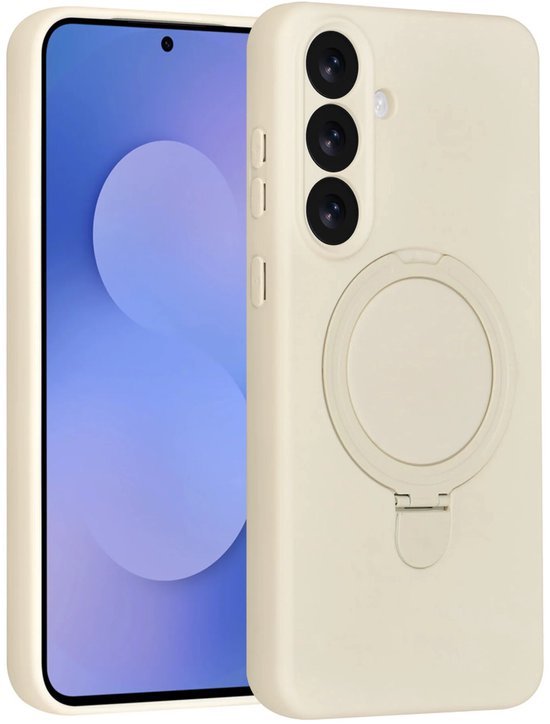 Samsung Galaxy S25 FE Hoesjes Schokbestendige Siliconen Backcover met Ringstandaard - Antique White-Ilumina Benelux