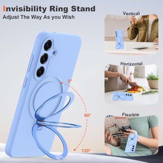 Samsung Galaxy S25 FE Hoesjes Schokbestendige Siliconen Backcover met Ringstandaard - Baby Blue-Ilumina Benelux