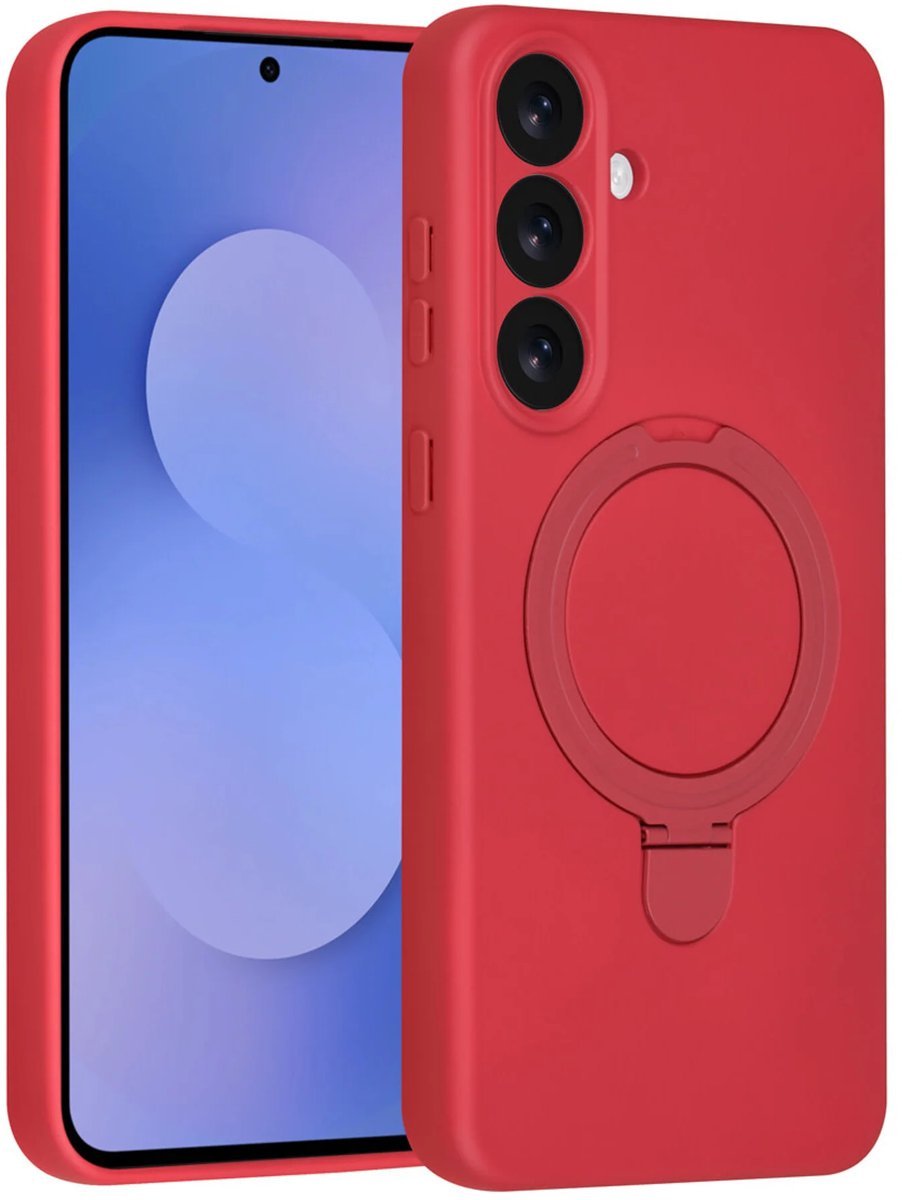 Samsung Galaxy S25 FE Hoesjes Schokbestendige Siliconen Backcover met Ringstandaard - Cherry Red-Ilumina Benelux