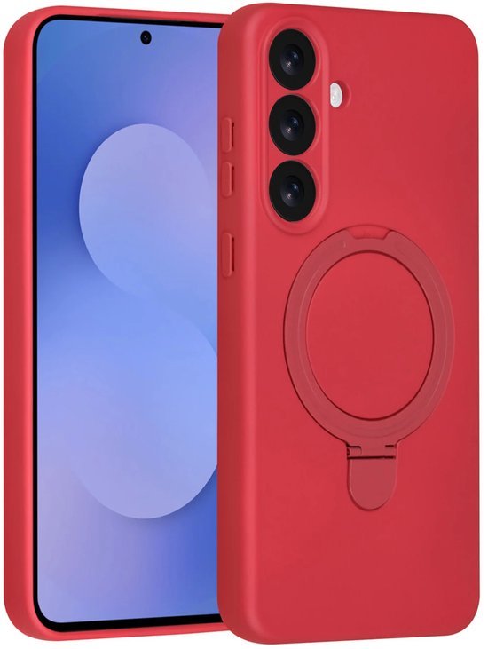 Samsung Galaxy S25 FE Hoesjes Schokbestendige Siliconen Backcover met Ringstandaard - Cherry Red-Ilumina Benelux