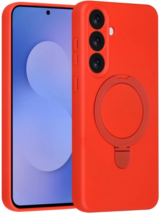 Samsung Galaxy S25 FE Hoesjes Schokbestendige Siliconen Backcover met Ringstandaard - Classic Red-Ilumina Benelux
