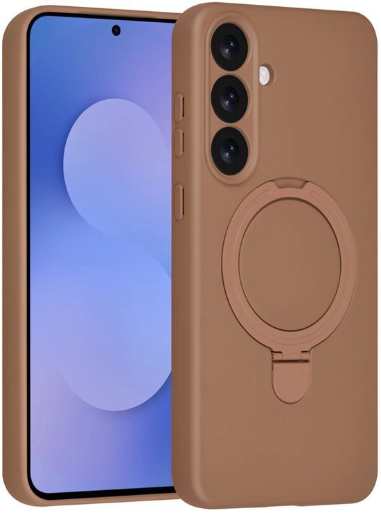Samsung Galaxy S25 FE Hoesjes Schokbestendige Siliconen Backcover met Ringstandaard - Desert Brown-Ilumina Benelux