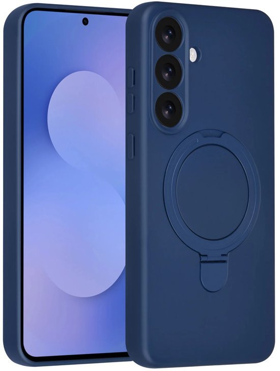 Samsung Galaxy S25 FE Hoesjes Schokbestendige Siliconen Backcover met Ringstandaard - Navy Blue-Ilumina Benelux