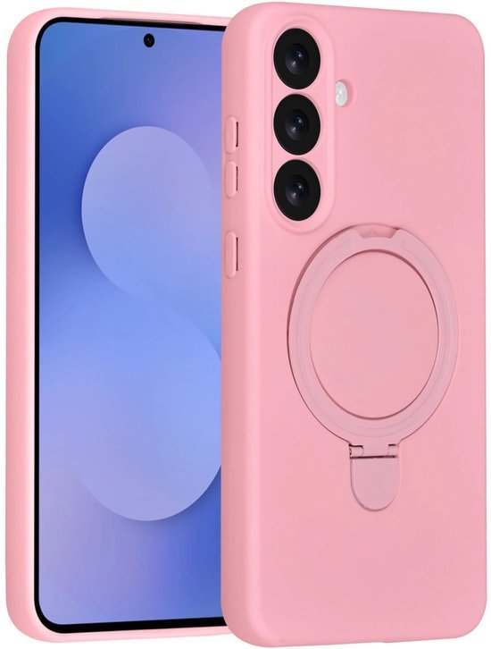 Samsung Galaxy S25 FE Hoesjes Schokbestendige Siliconen Backcover met Ringstandaard - Sakura Pink-Ilumina Benelux