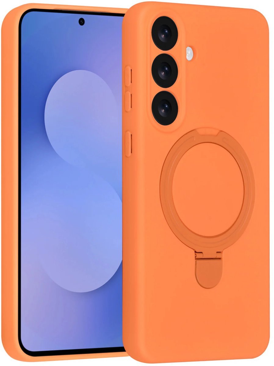 Samsung Galaxy S25 FE Hoesjes Schokbestendige Siliconen Backcover met Ringstandaard - Tangerine Orange-Ilumina Benelux