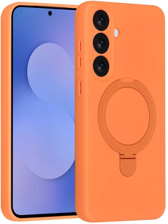 Samsung Galaxy S25 FE Hoesjes Schokbestendige Siliconen Backcover met Ringstandaard - Tangerine Orange-Ilumina Benelux