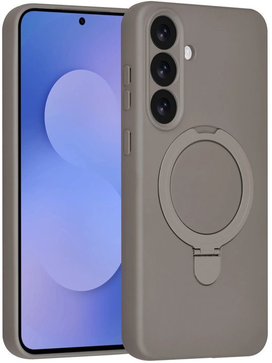 Samsung Galaxy S25 FE Hoesjes Schokbestendige Siliconen Backcover met Ringstandaard - Titanium Grey-Ilumina Benelux