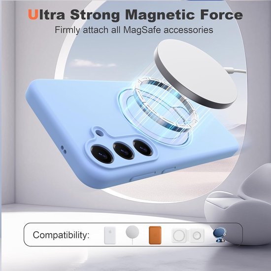 Samsung Galaxy S25 Hoesjes Schokbestendige Siliconen Backcover met Ringstandaard - Baby Blue-Ilumina Benelux