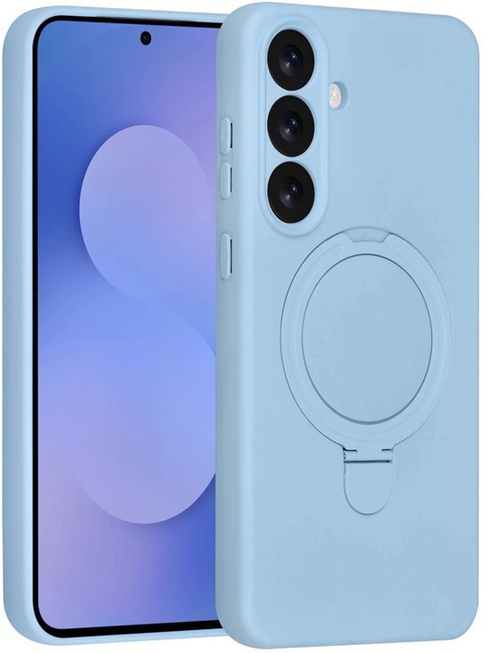 Samsung Galaxy S25 Hoesjes Schokbestendige Siliconen Backcover met Ringstandaard - Baby Blue-Ilumina Benelux