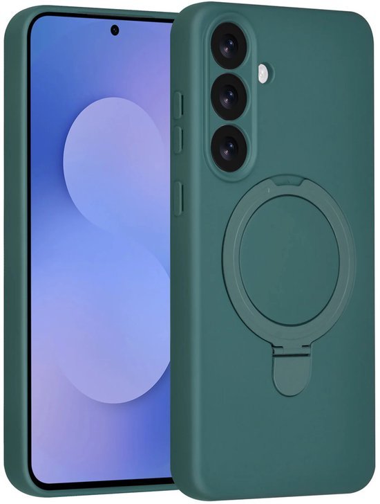Samsung Galaxy S25 Hoesjes Schokbestendige Siliconen Backcover met Ringstandaard - DonkerGroen-Ilumina Benelux
