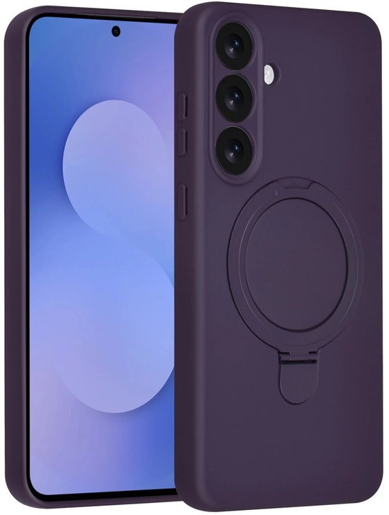 Samsung Galaxy S25 Hoesjes Schokbestendige Siliconen Backcover met Ringstandaard - Grape Purple-Ilumina Benelux